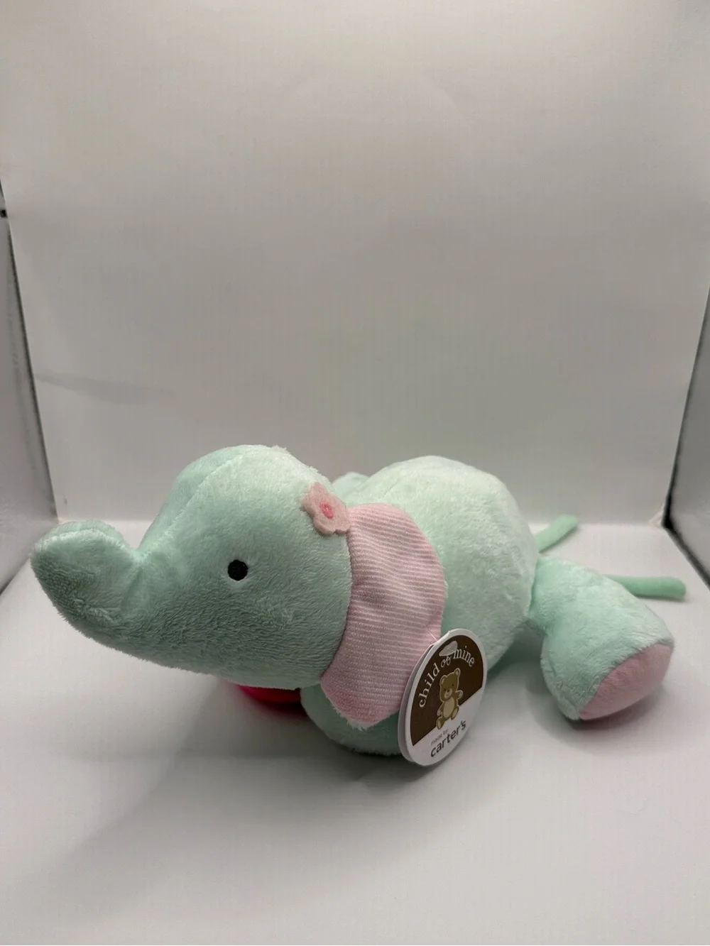 Child of Mine By Carters Green and Pink Plush Elephant Crib Toy Stuffed Animal